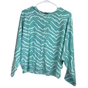 ISLE By Melis Kozan Blue White Sweater Top Asymmetrical Design Large